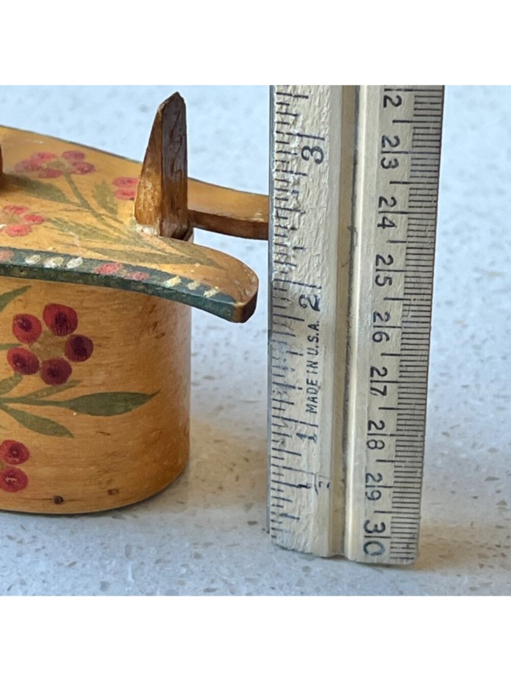 Signed Norwegian Bentwood Tine Wood Box Floral Paint Carved Letters 5.75x2.25x3T - Picture 13 of 16
